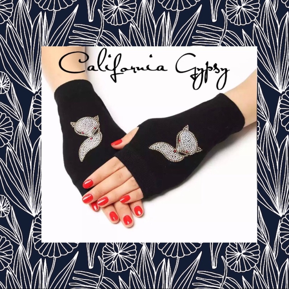 Foxes Rhinestone Knit Gloves